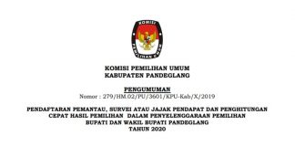 KPU Kapubaten Pandeglang Membuka Pendaftaran Pemantau, Survei Untuk Penghitungan Cepat Dalam Rangka Pemilihan Bupati & Wakil Bupati Pandeglang Tahun 2020